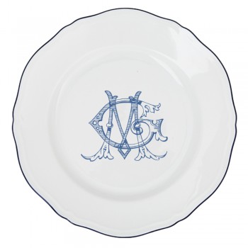 SET 4 PIATTI PIANI CORONA MONOGRAM BLU COBALTO GINORI 1735