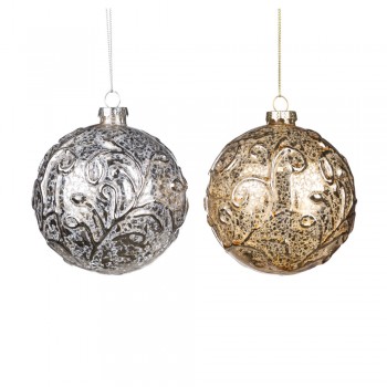 SFERA DI NATALE CON DECORO FOGLIA CHAMPAGNE O ORO GOODWILL