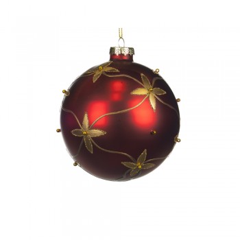 SFERA DI NATALE FIORI ROSSA E ORO 10 CM GOODWILL