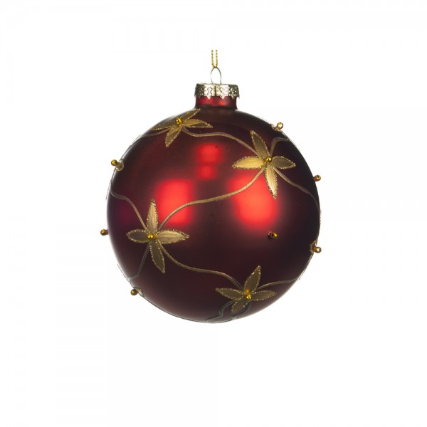 SFERA DI NATALE FIORI ROSSA E ORO 10 CM