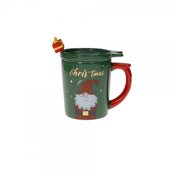 TAZZA MUG VERDE CON TAPPO E CUCCHIAINO REGALO